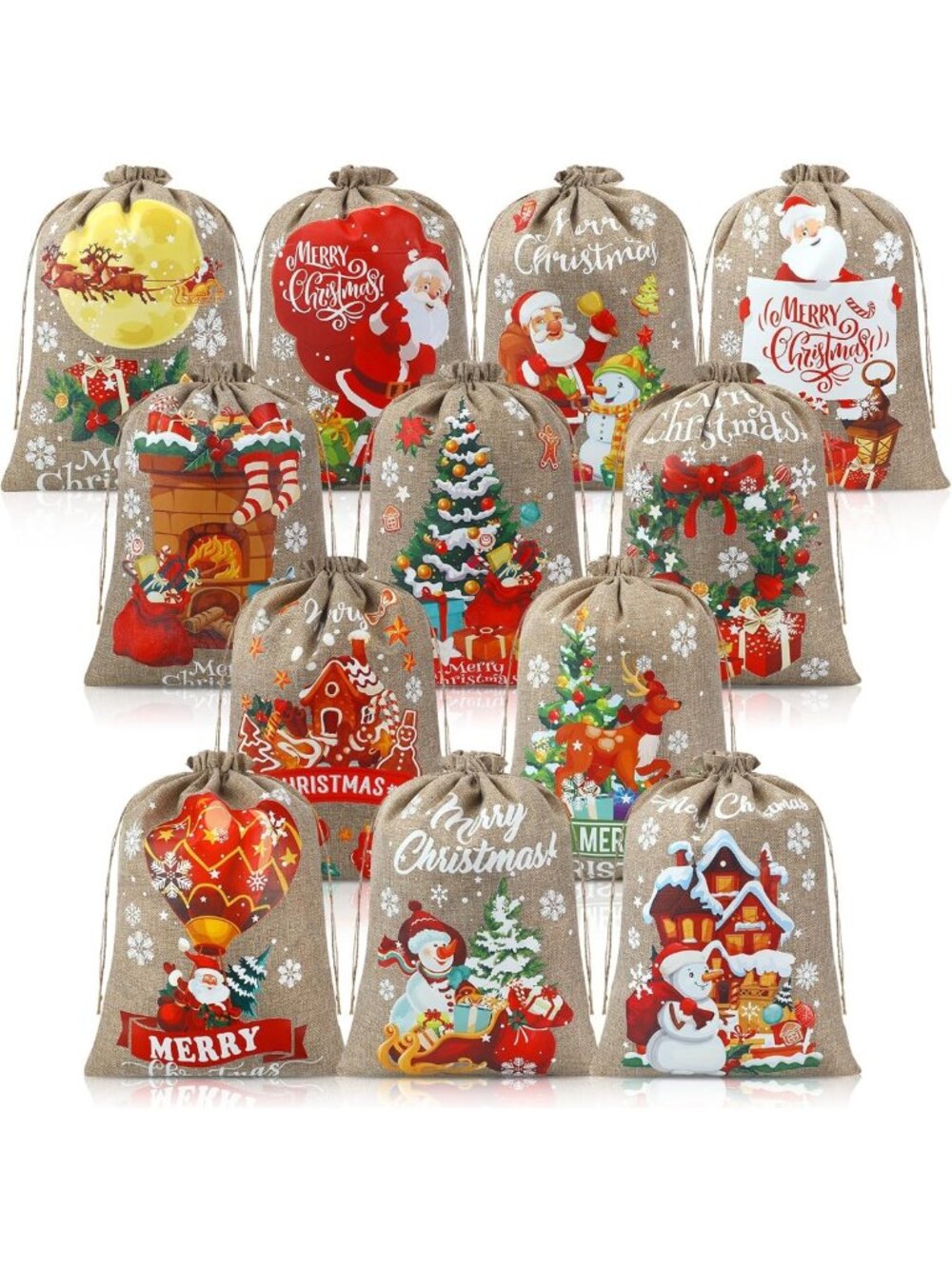 Wesnoy 12 Pcs Large Christmas Burlap Gift Bags with Drawstring 15.7"x11.8